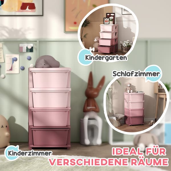 Børneværelse kommode 4-lags legetøjsarrangør Legetøjsopbevaring Pink