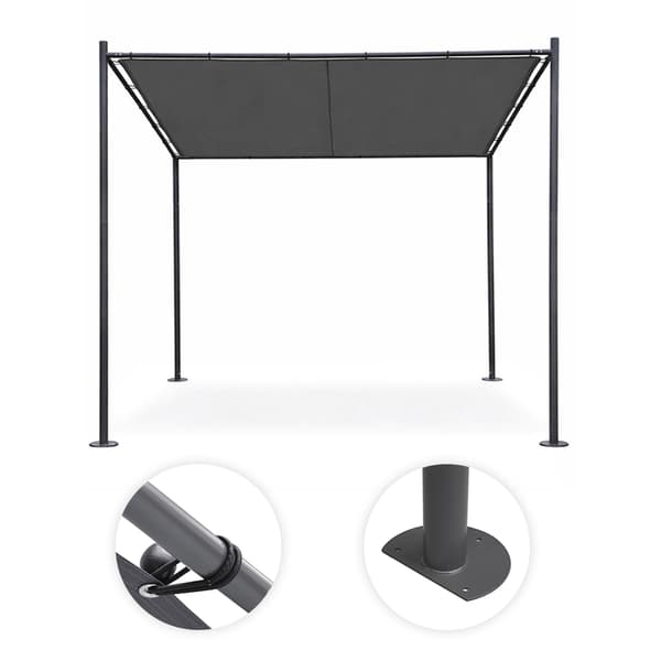 Havepergola 3x3m, stålramme, grå baldakin