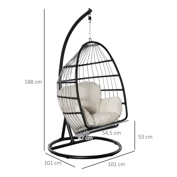 Riipputuolin Ripustuskori Kehyksellä Riippuva Keinu Riipputuoli Tyynykorilla Kokoontaitettava Metalli Musta + Kermanvalkoinen 101 X 101 X 188 Cm