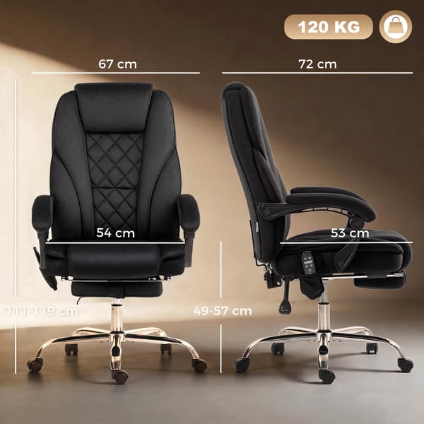 Ergonomisk kontorstol med massage, fodstøtte, sort