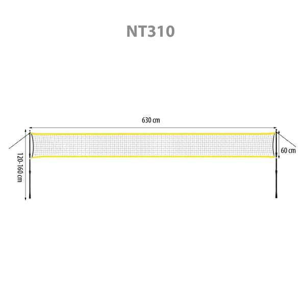 Badmintonnet med teleskopstolper, 600x60 cm, heldæksel