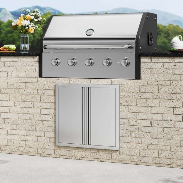 Grilldörr, dubbel 660x610 mm rostfritt stål, infälld montering