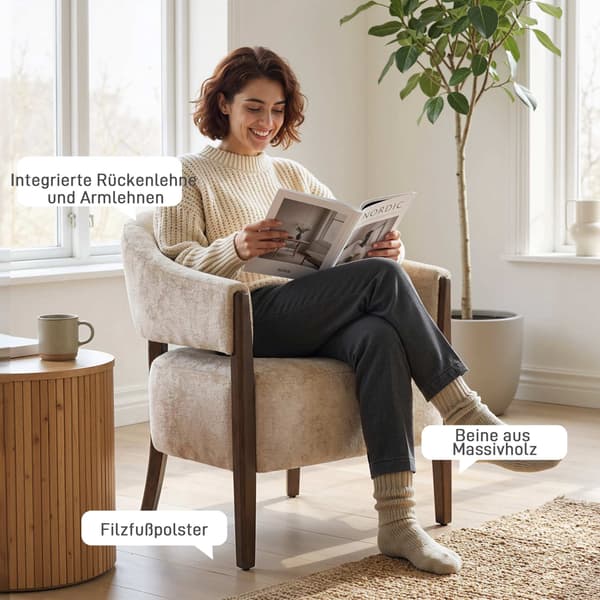 Chenillefåtölj med massivt träram, beige