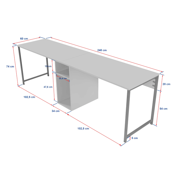 Study Desk Twin Study Desk - Travertin, Guld