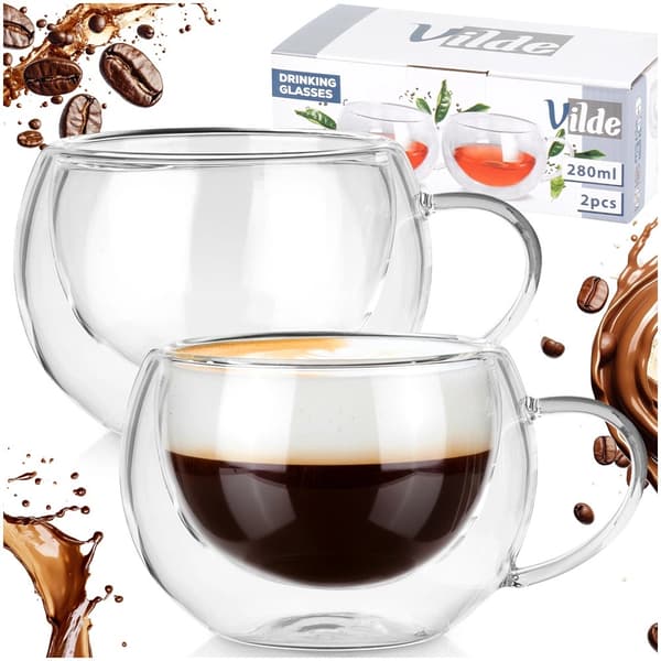 Dubbelväggiga glas för kaffe och te, 280 ml, set om 2
