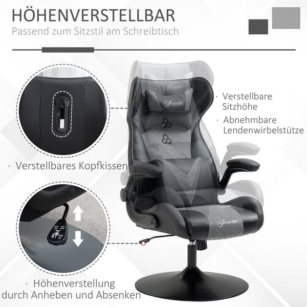 Spelstol, justerbar höjd, svart/grå, ergonomisk design