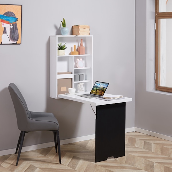 Vægbord Foldebord 5 Rum Bord Hvid + Sort 60X94,5X147Cm