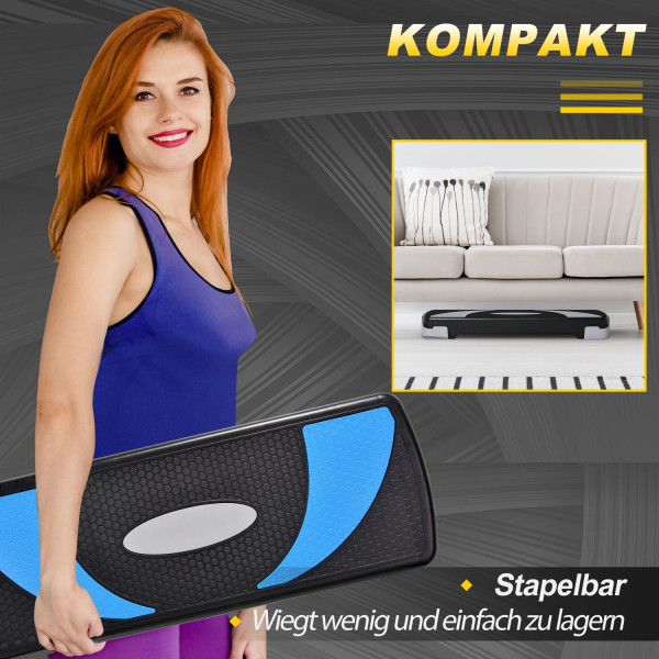 Stepping Board Aerobic Stepperin Korkeus Säädettävissä 3 Tasolla (10/15/20Cm), Kuntopyörä, Jopa 150 Kg, Vaaleansininen, 80X31X10-20 Cm