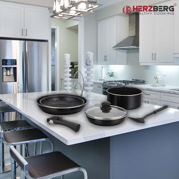 Herzberg HG-8090-7BK: Marmorbelagt kogegrej i 7 dele