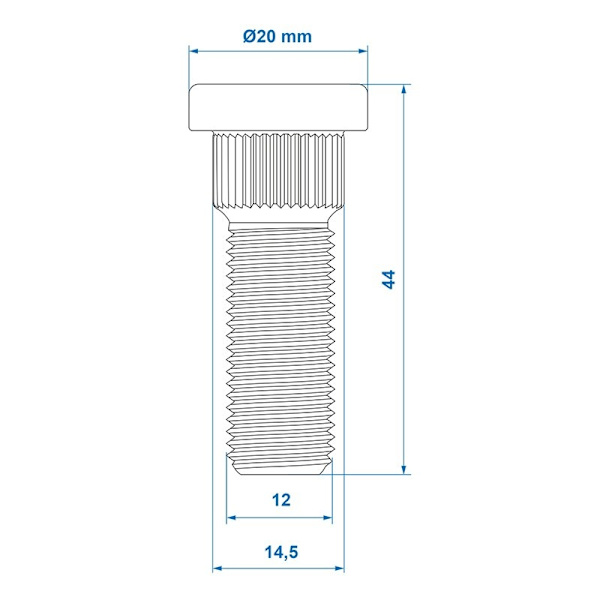Pyörän pultti M12x1,5 uurrettu 14,5 mm