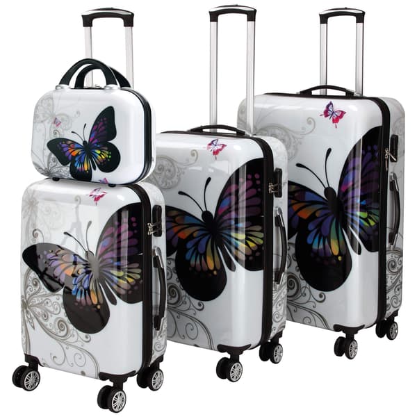 Hård kuffertsæt, 4 dele, 98L til 7L, sommerfugledesign