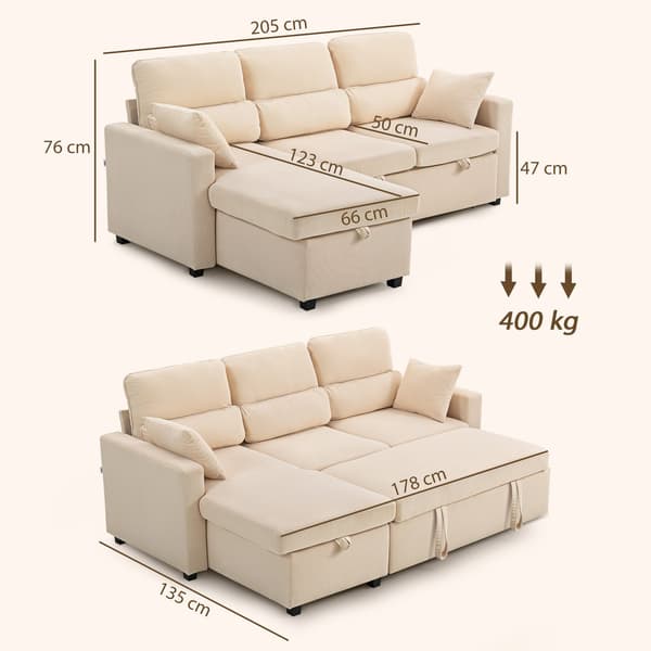 Ställbar L-formad bäddsoffa med förvaring, beige