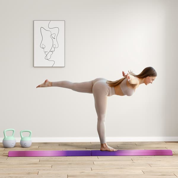 Hopfällbar balansbom, 236 cm, halkfri, violett/rosa