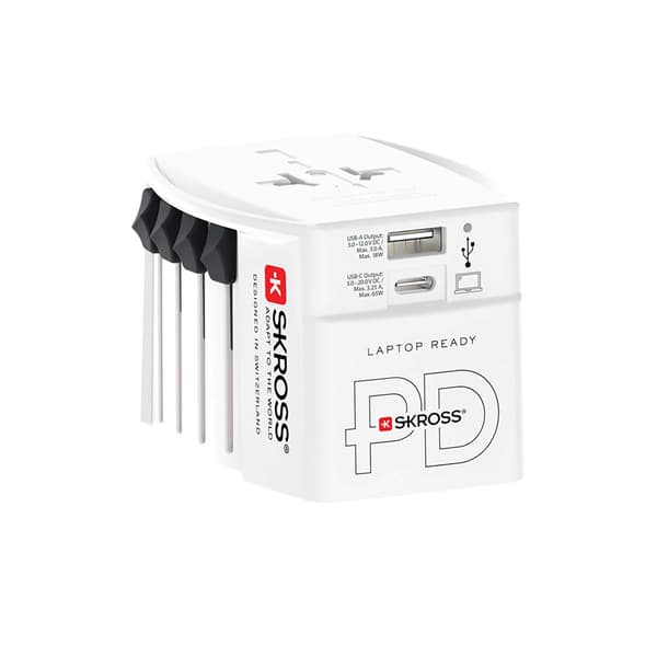 Rejseadapter med dobbelt USB-oplader, 65W strømforsyning