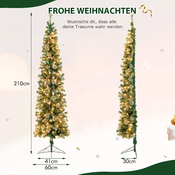 210cm Pre-Lit Halv Tree Julgran Halv Artificiell Tree