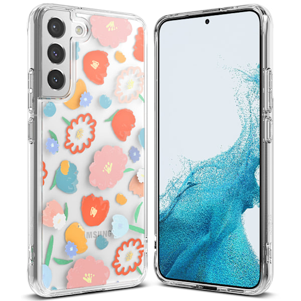 Panssaroitu kotelosuojus geelikehyksellä Galaxy S22+ Fusion Design Floral läpinäkyvä