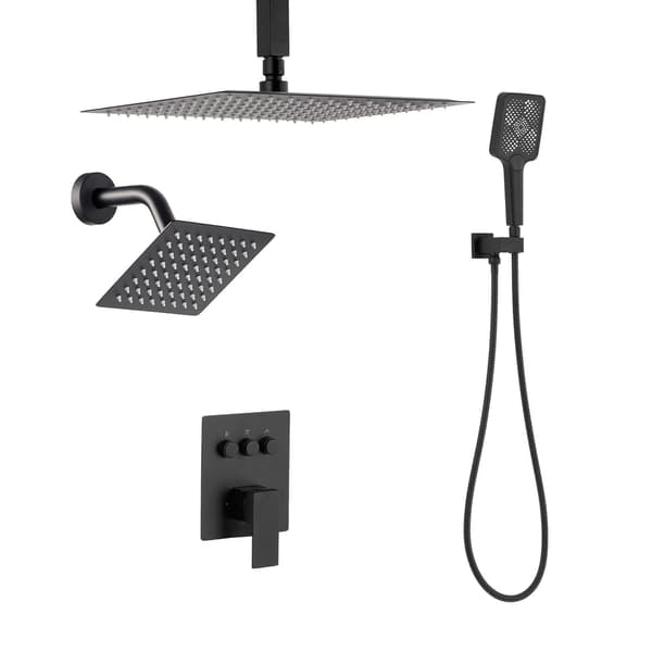 Regnduschsystemset, dubbelt duschhuvud, handhållen, mattsvart