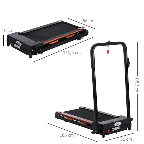 Elektrisk Løbebånd Med Lcd-Display, Foldbar Fitnessmaskine, 1-6 Km/T, Stål, Sort, 105 X 56 X 108,5 Cm