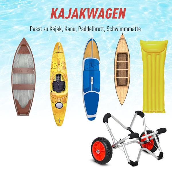Kajakvogn, Aluminiumsbådvogn, Foldbar, Transportvogn Med Pu-Dæk, Sølv, Op Til 75 Kg, 75X43X46 Cm