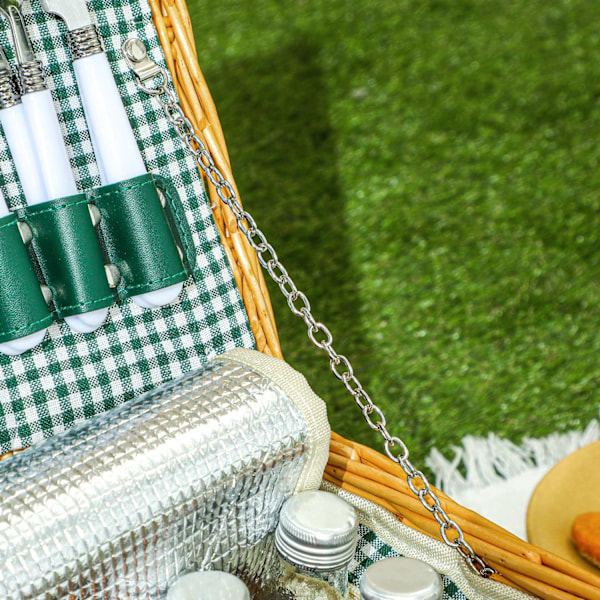Picknickkorg av pilträ, picknickresväska för 2 personer med isolerat kylfack, bestickset, picknickset, komplett set för camping, strand, jul, ljusbrun