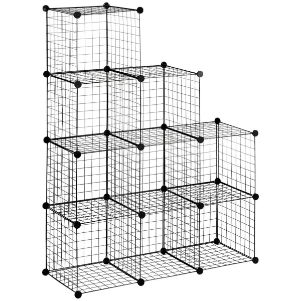 Reolsystem Diy Plug-In Reol Lavet Af Ståltråd, 9 Rum Skohylde, Sort, Til Stue, 35X35X35Cm Pr. Terning