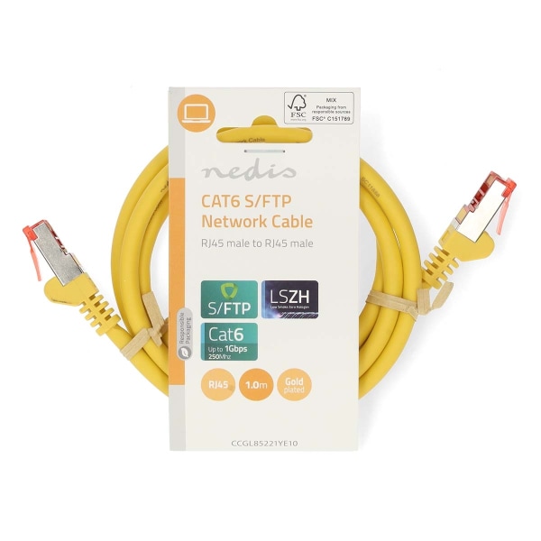 CAT6 Verkkokaapeli | RJ45 uros | RJ45 uros | S/FTP | 1.00 m | Pyöreä | LSZH | Keltainen | Label