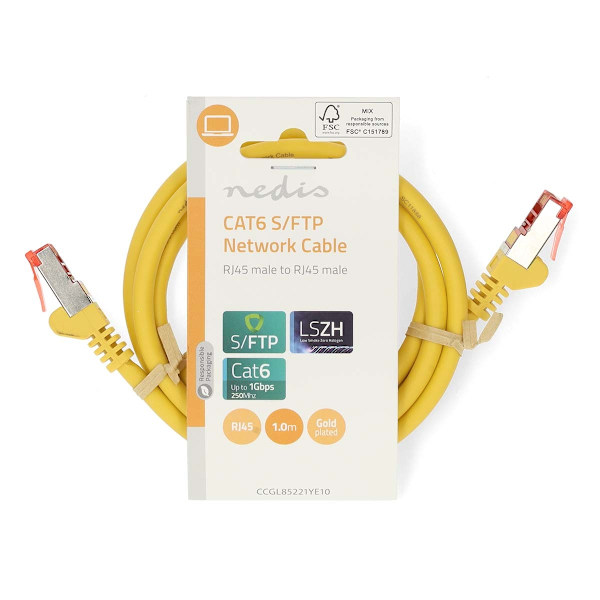 Kat 6 kabel | RJ45 Han | RJ45 Han | S/FTP | 1.00 m | Runde | LSZH | Gul | Label