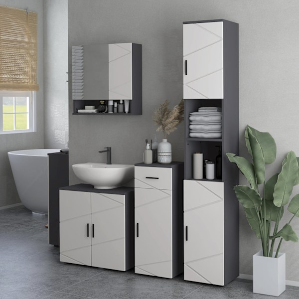 Smalt badeværelsesskab, højt toiletskab med justerbar hylde og 2 åbne rum, badeværelsesskab til små rum badeværelse, stue 30 x 30 x 183 cm grå |