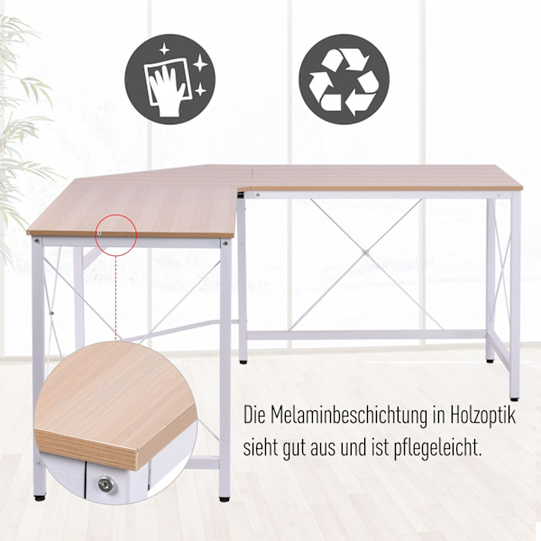 L-Skrivebord Hjørne Skrivebord Vinkel Skrivebord Arbejdsbord Mdf Natur 150X150X76Cm