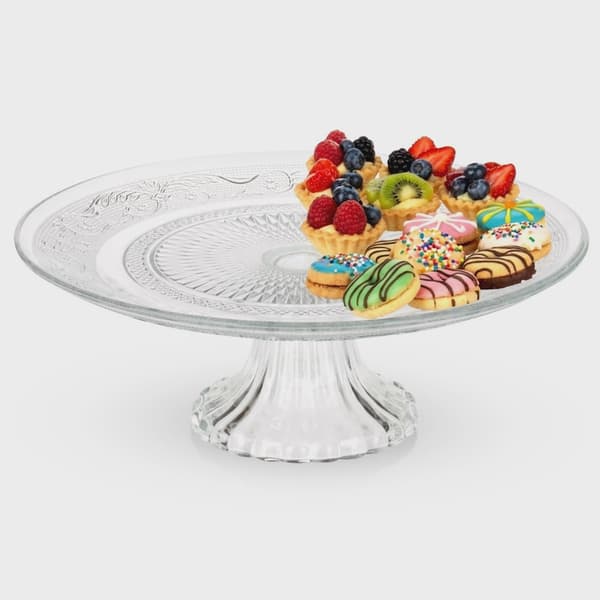 Glaskagefad, 25 cm diameter, piedestalfod