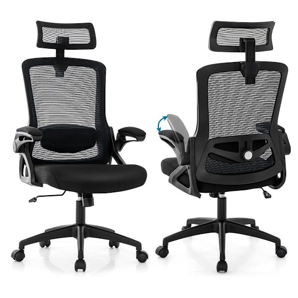 Ergonomisk kontorstol med justerbar lændestøtte &amp; Nakkestøtte computerstol sort