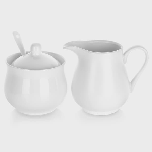 Porcelænsfløde- og sukkerskålsæt, hvid, 3 dele