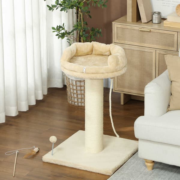 Kradsetræ med seng og legetøj, 55x55x83 cm, Beige