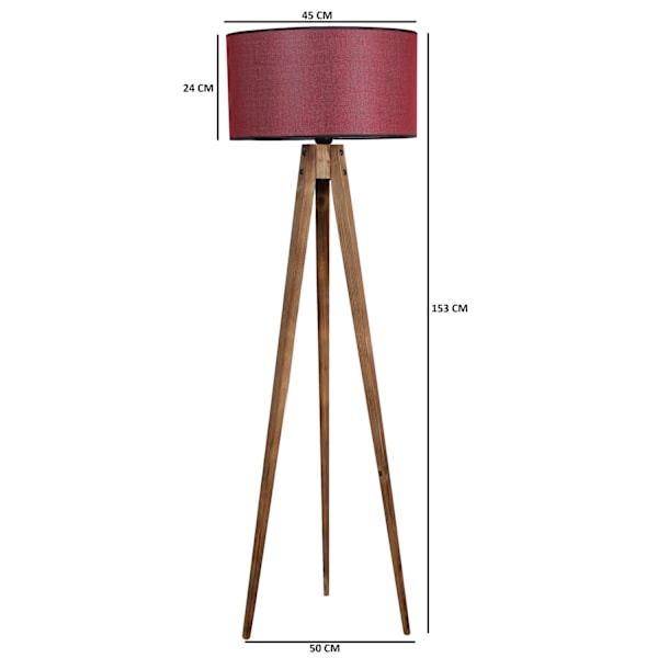 Gulvlampe Stativ Yanık Lambader Silindir Koyu Bordo Abajurlu