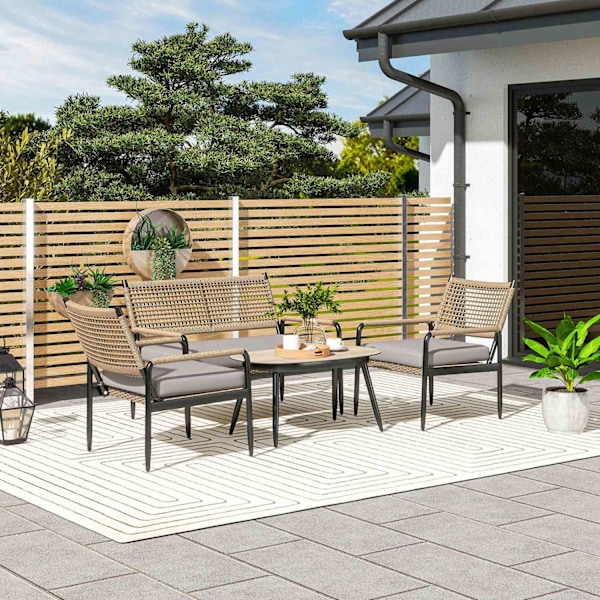 Havemøbelsæt af polyrattan loungesæt med 2 sofastole glasbordhynder vejrbestandig siddegruppe til 4 personer udendørs altanmøbelsæt havemøbler til hav