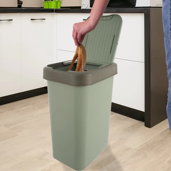 Papperskorg, grön plast, 25 liters kapacitet, tippbart lock