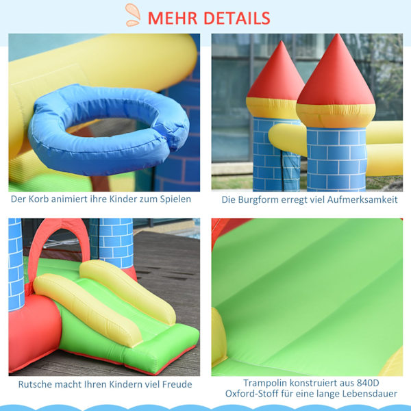 Bouncy Castle Liukumäellä Ja Uima-Altaalla Puhallettava Leikkilinna 3 Lapselle, Oxford & Polyesteri Kangas, Punainen+Sininen+Vihreä, 3-8 Vuotta