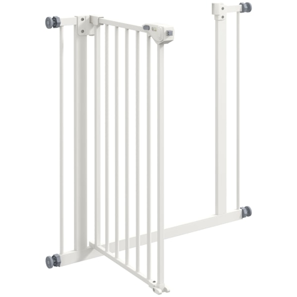 Dörrsäkerhetsgrind för hundar, spärrgrind, 74-80 cm, trappgrind för husdjur, hundgrind, skyddsgrind utan borrning, metall, plast, vit