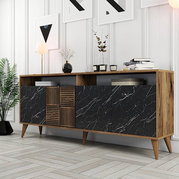 Console Milan - Valnöt, Svart Marmor
