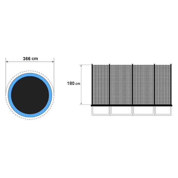 Ulkotrampoliiniverkko 366cm 12ft/8 tolppaa