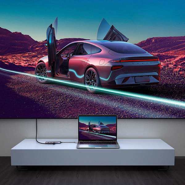6-i-1 multifunktionel USB-C HUB - 2x USB HDMI 4K SD og TF kortlæser USB-C PD 100W grå