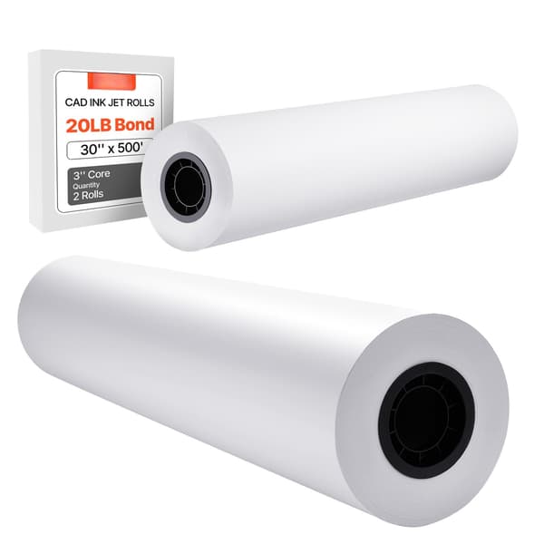 Bredformat plotterpapirrulle 30 tommer x 500 fod, 2-pak, 80 gsm