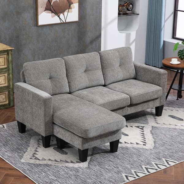 L-formet sofa, Chenille-stof, brun, pladsbesparende design