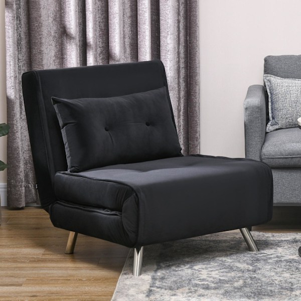 Sovestol Foldestol Sengefunktion Enkeltsofa Pude Gæsteseng Polstret Sofa Velvet Sort 77X88X83Cm