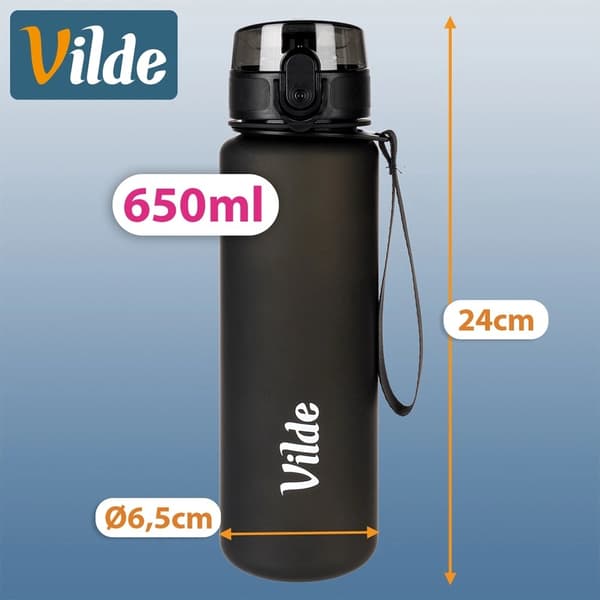 Svart vattenflaska med pip, 650 ml, läckagesäker