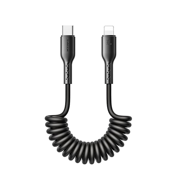Joyroom 60W oprullet hurtigopladningsdatakabel til bil, USB-C til Lightning 1,5 m - sort