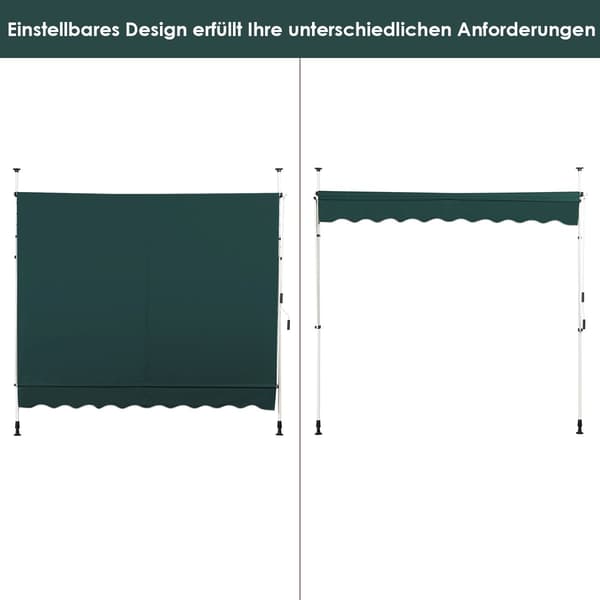 Utdragbar balkongmarkis, 250 cm, UV-resistent, grön