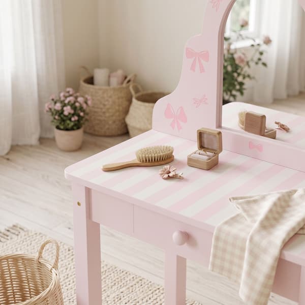 Barnmöbelset med skrivbord och pall, rosa och vit, 3-6 år