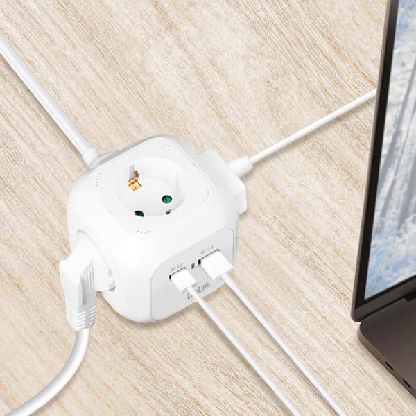 Power Cube Multi-branch-stik + USB-A/USB-C PD 20W