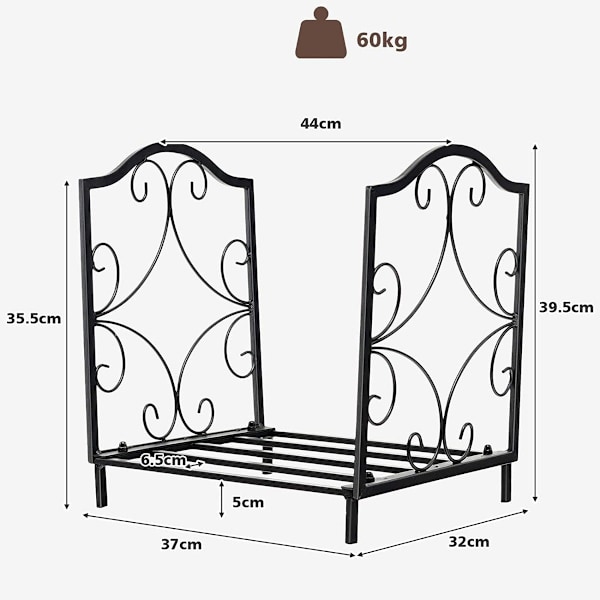 Brændestativ metalbrændestativ kan rumme op til 60 kg brændestativ 37 x 32 x 39,5 cm sort
